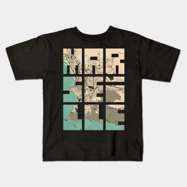 Marseille, France City Map Typography - Vintage Kids T-Shirt by deMAP Studio